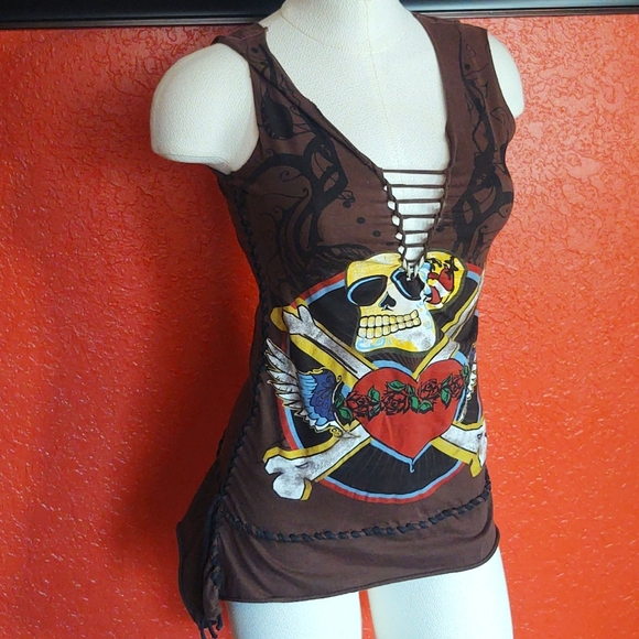 Kimikal Tops - Funky 90's Kimikal Skull & Heart Tank